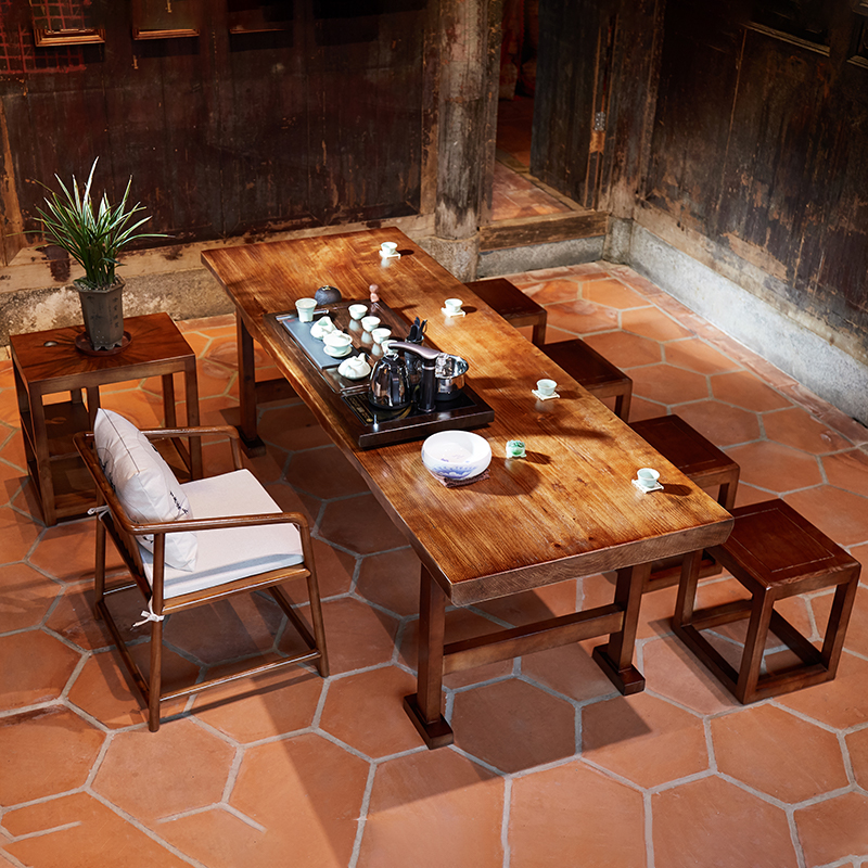 原木整板客厅仿古茶桌椅组合功夫中式茶台全实木茶艺桌泡茶桌