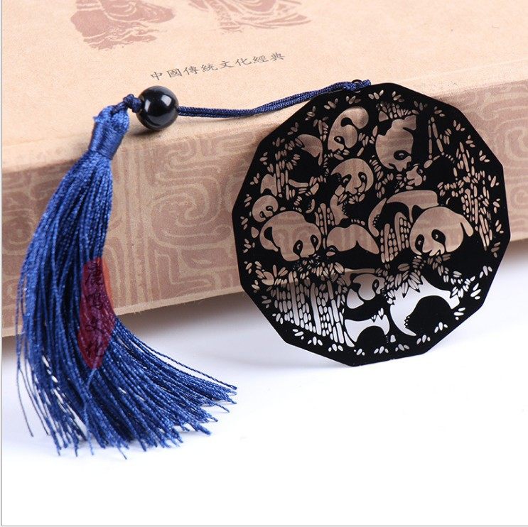 三件包邮黄铜金属雕刻熊猫书签中国风文创礼品特色外事成都纪念