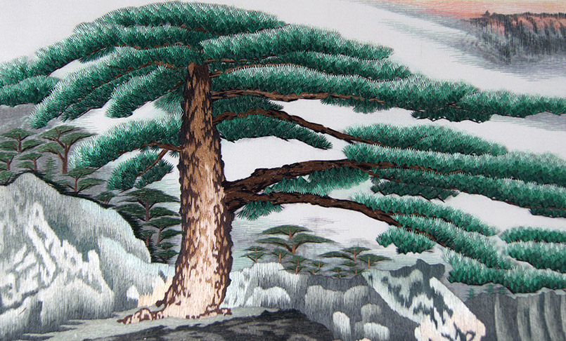苏绣单面绣 姚叶《迎客松》