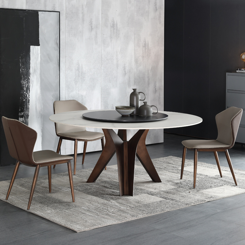 意大利设计师圆形岩板轻奢餐桌圆桌家用大理石圆餐桌带转盘圆桌面