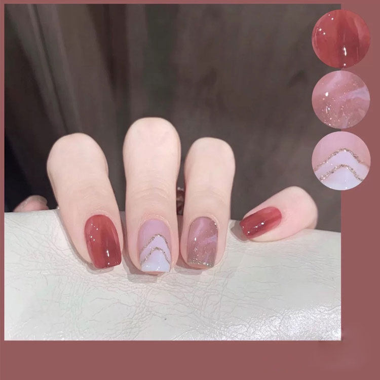 美甲贴片成品日系晕染山丘纹 气质显白高端新娘穿戴式甲片可拆卸