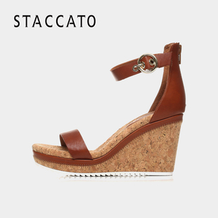 香奈兒14年blue STACCATO 思加圖2020年夏季一字帶坡跟牛皮女涼鞋9RG14BL7 香奈兒白