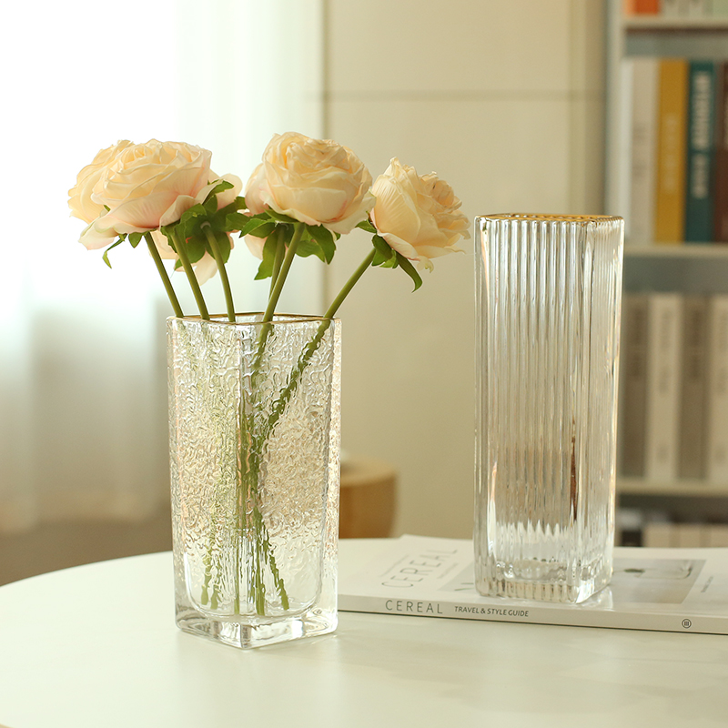 花瓶玻璃透明方形摆件客厅插花高级感