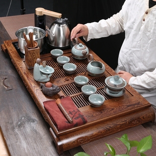 新品鸡翅实木茶盘全自动一烧客水新款厅木家用中式体茶台整套茶具