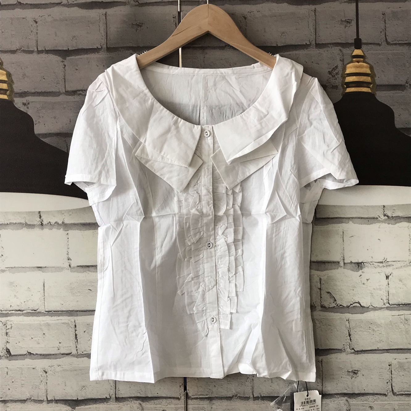 短袖白衬衣衬衫原单纯棉短袖小个子女装衬衫女D354