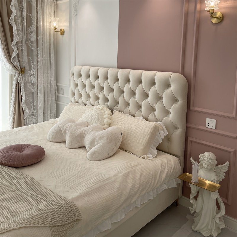 美式床头板靠背 布艺绒布拉扣软包小户型1.8米通用单个床头板床屏