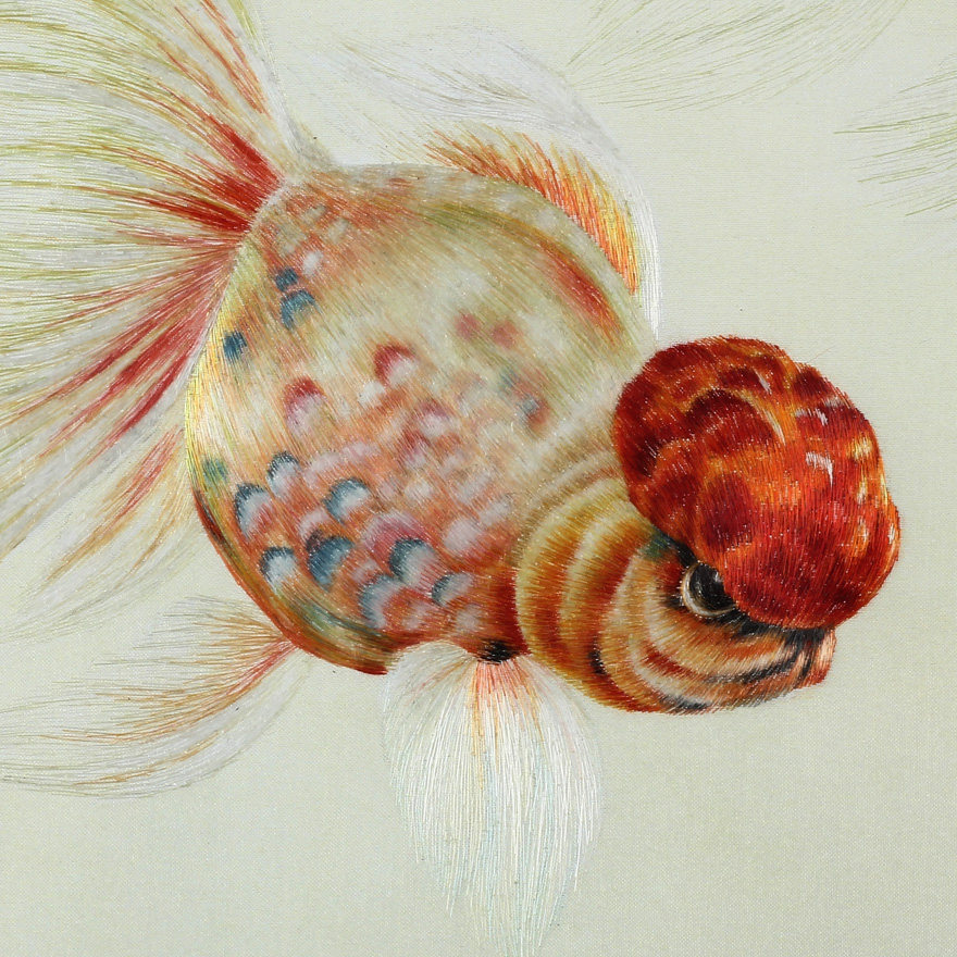 湘绣双面绣 《金鱼 鸿运当头》 国家非遗 手工刺绣摆件