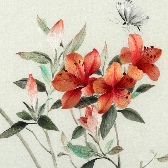 湘绣单面绣《杜鹃花》 国家非遗 手工刺绣壁挂