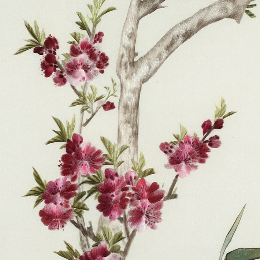 湘绣《春鸣图》 汪慎生花鸟稿件 单面绣壁挂