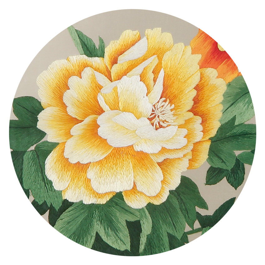 湘绣手工刺绣 双面绣精品摆件 黄牡丹