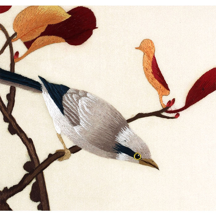 湘绣《红叶小鸟》 手工刺绣装饰挂件