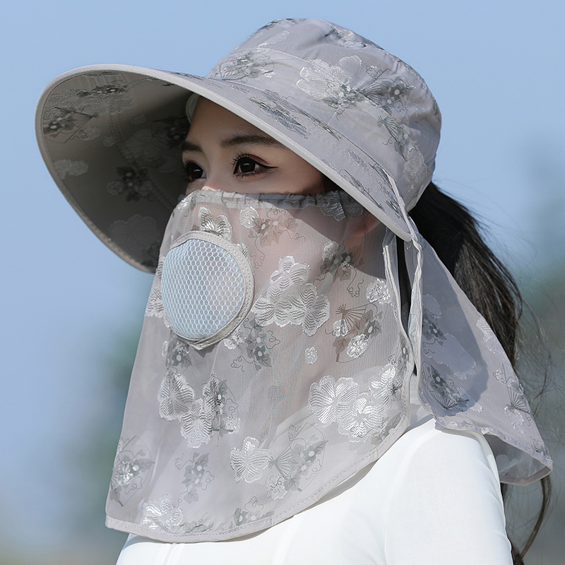 帽子遮阳帽女防晒防紫外线采茶帽骑车电动车面罩口罩干农活太阳帽