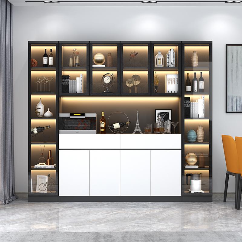 餐厅靠墙酒柜餐边柜现代简约客厅柜子轻奢风格定制落地玻璃展示柜