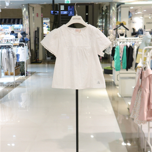 打折perimitz女童白色纯棉短袖衬衫夏季韩国代购儿童时尚T恤上衣