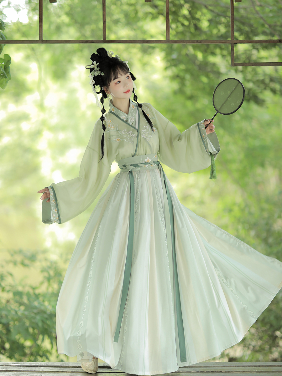 汉服女款晋制交领齐腰襦裙套装学生仙气成人绿色汉元素古装中国风