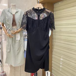 STREET QUEEN夏新款设计感蕾丝拼接高级感黑色小个子连衣裙女5079