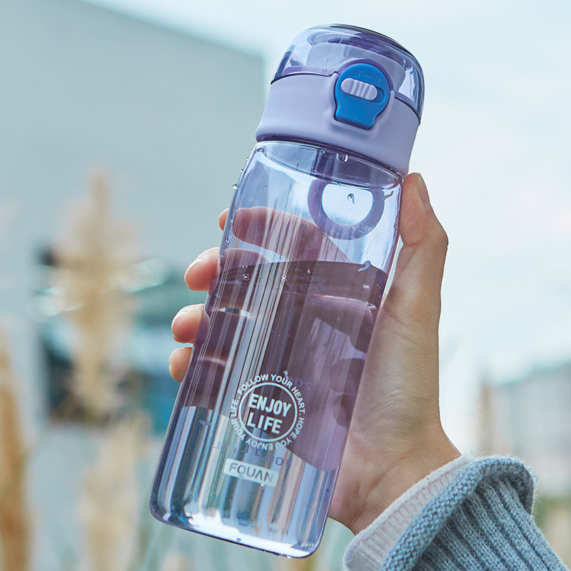 简约弹盖塑料杯便携男女学生随手杯创意潮流运动健身网红森系水杯