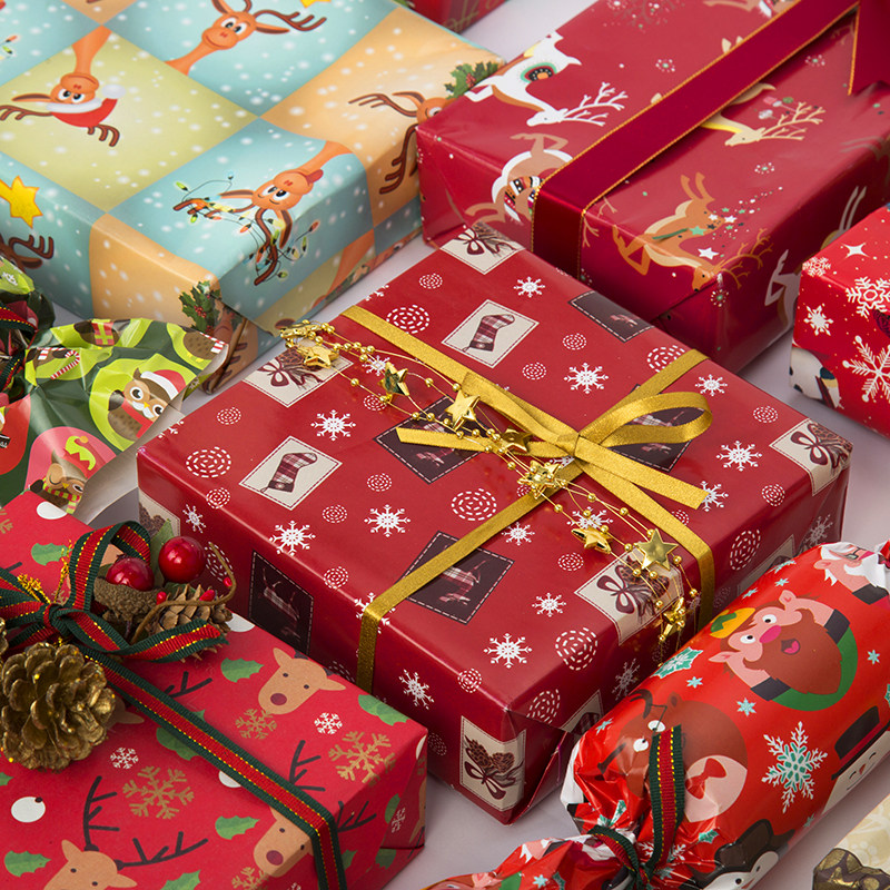 圣诞礼品包装纸套装_圣诞描金包装纸 礼品礼物纸 彩纸 花纸 烫金纸