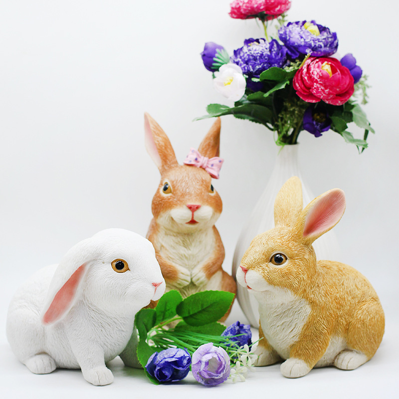 创意动物雕塑树脂仿真小白兔子摆件别墅庭院子花园艺礼物橱窗装饰