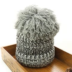 灰色毛线帽男女韩国超大毛球混色针织帽子冬天保暖护耳百搭情侣款