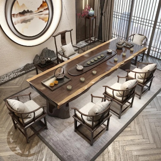 新中式实木茶桌功夫大板禅意现代创意家用茶几原木整板茶桌椅组合
