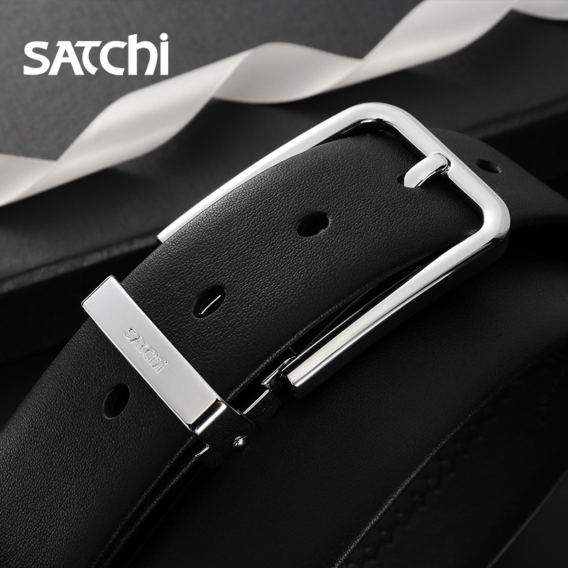 沙驰皮带男真皮时尚简约针扣裤带休闲简约头层牛皮带正品青年腰带