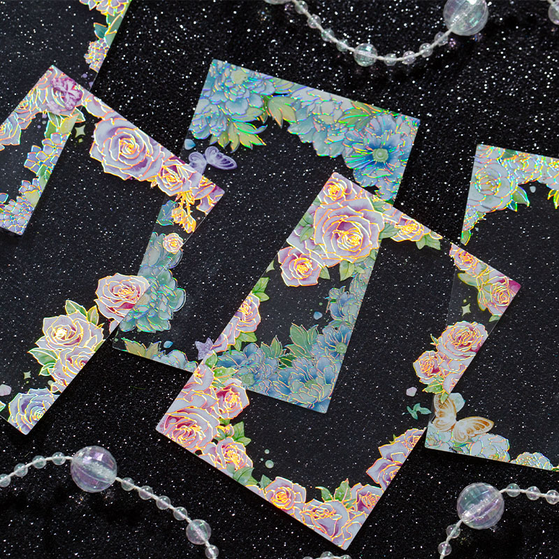 云中漫步之旅pet拼贴卡片烫银花朵花卉手帐照片卡砖透明边框素材