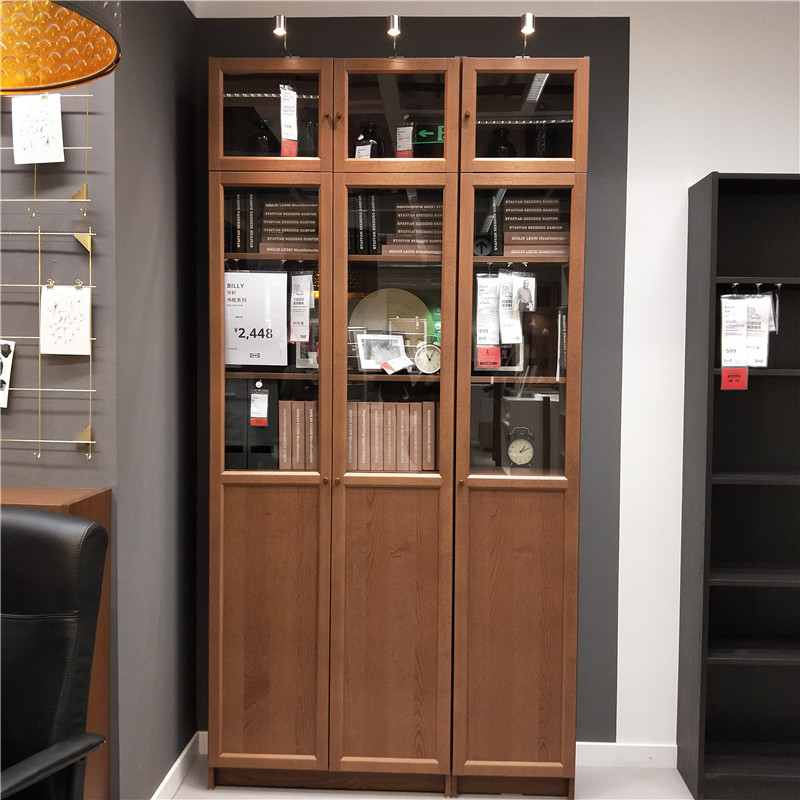 ikea宜家毕利 书架 奥克伯玻璃门现代简约书柜带门落地置物柜正品