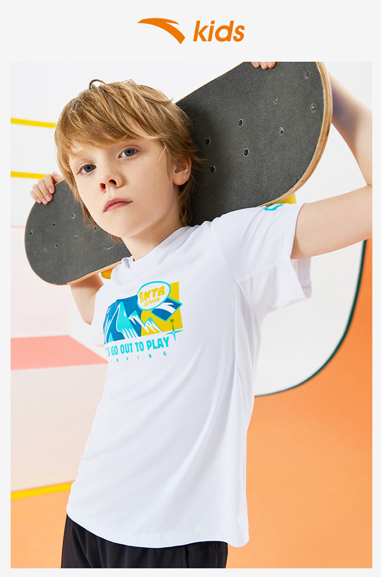 安踏儿童白色t恤男童短袖2021商场同款夏装秋季新款速干衣运动服