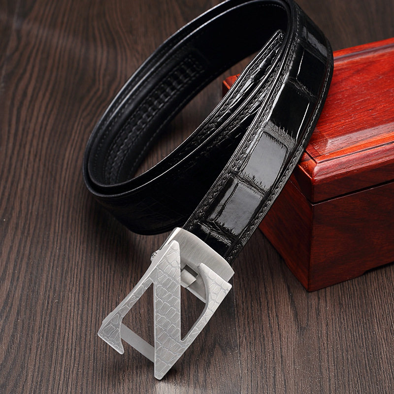 z字母鳄鱼皮带休闲百搭男士不锈钢腰带真皮自动扣 男士韩版无拼接
