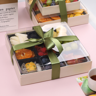 水果果切盒子打包盒商用方形一次性包装盒九宫格礼盒刺身寿司木盒
