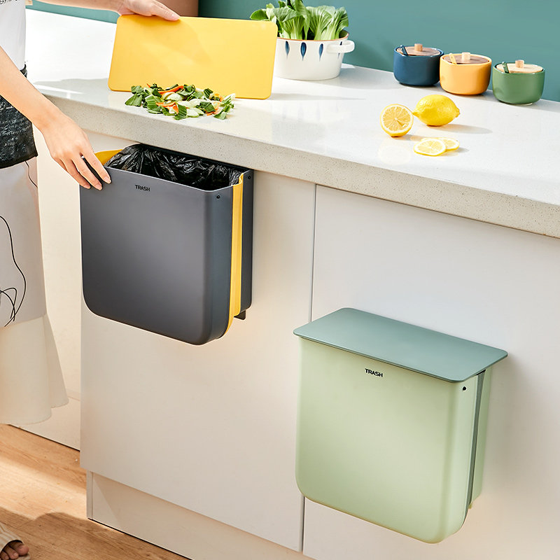 厨房垃圾桶挂式家用橱柜门壁挂圾圾桶厨余专用带盖折叠分类桶防臭