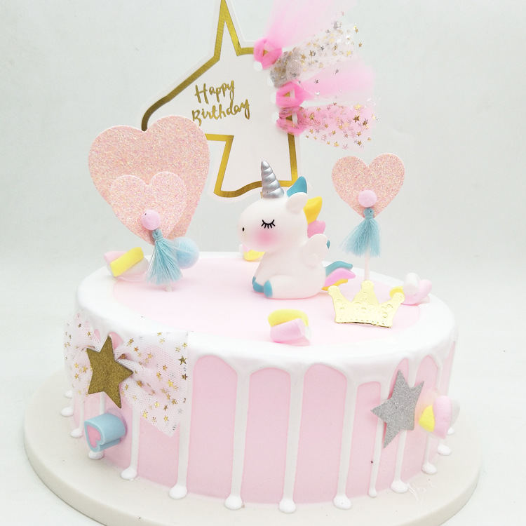 独角兽蛋糕摆件蛋糕装饰摆件彩虹马摆件卡通摆件男女宝宝蛋糕摆件