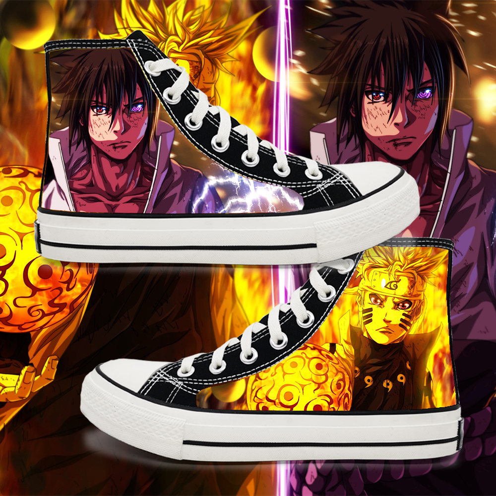 图片定制火影忍者夜光高帮帆布鞋男韩版潮流运动板鞋男学生手绘夏