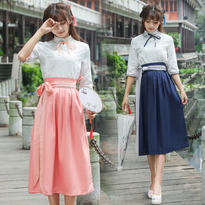 古风长裙女夏仙改良现代日常服风班服汉元素古装女仙女清新淡雅