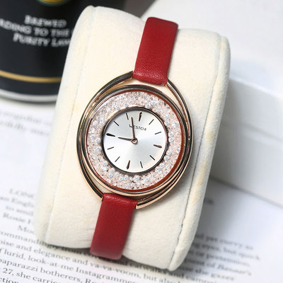 westchi/西驰低调奢华女士腕表满钻镂空真皮防水时尚手表石英女表