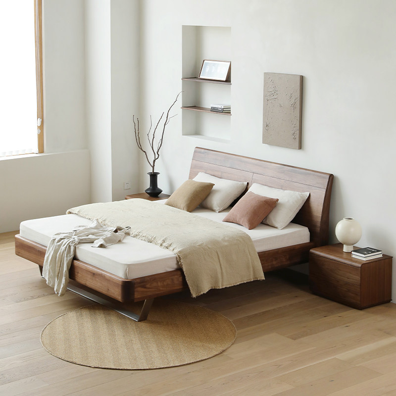 北美黑胡桃木床意式极简实木床北欧床主卧高端大气轻奢大床高档床