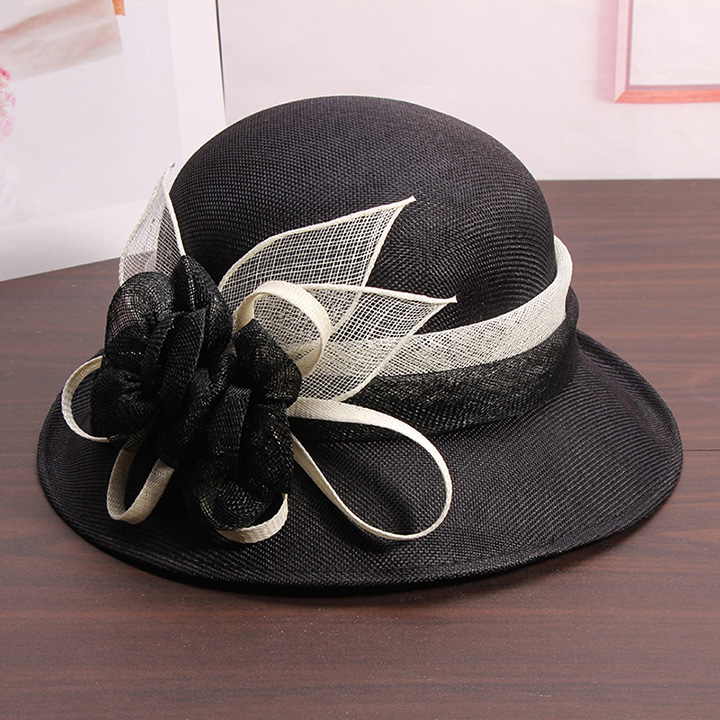 渔夫帽英伦时尚波点麻纱女士优雅贵妇礼帽卷边气质防晒太阳帽帽子