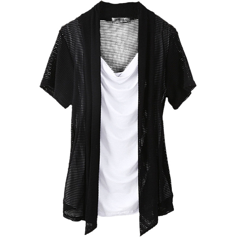 假两件短袖t恤男ins潮流黑色劲装潮牌夏季禁欲系韩版修身暗黑体桖