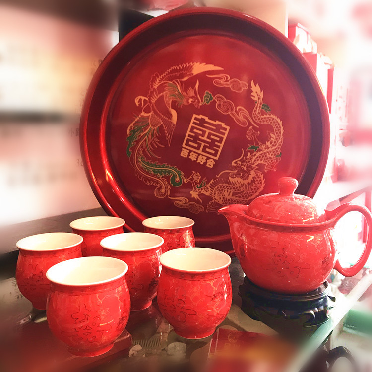 marry tea set suit Wedding high-grade gift Wedding celebration King cup classical Chinese style gules Dragon Phoenixin the Tableware , Tea set , Tea package category - from Buy2taobao.com to provide professional Taobao agent buy service