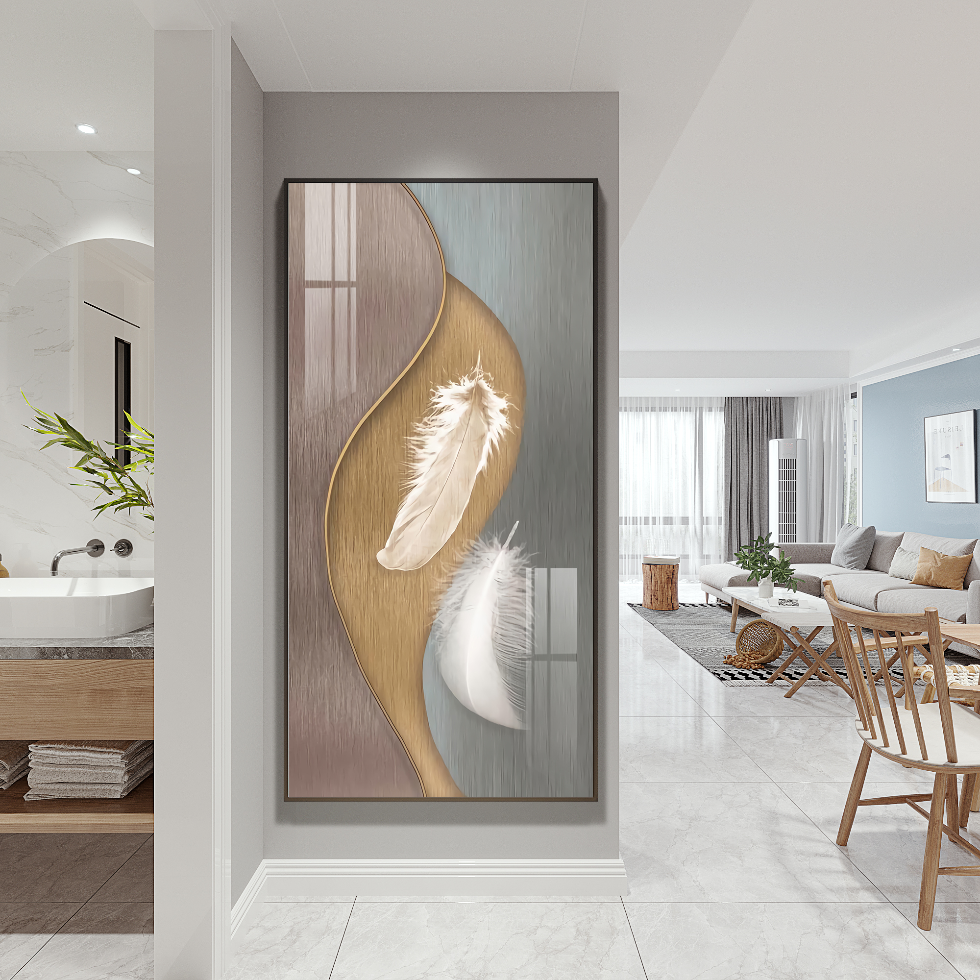 走廊过道竖版现代简约墙壁画轻奢挂画玄关装饰画北欧风客厅晶瓷画