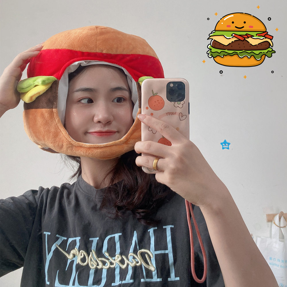 日韩ins可爱少女心搞怪创意炸鸡汉堡头套帽子表演拍照生日道具
