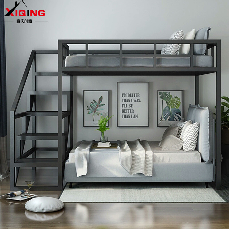 简约现代铁艺上床下桌组合大床 双人1.5米1.8米2米上床下桌公寓床