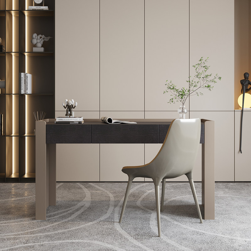 意式极简书桌家用书房写字台北欧简约网红高级感电脑桌靠墙长书桌