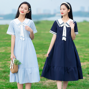 学院风连衣裙夏季2023新款海军领水手服初中学生少女大童夏装裙子
