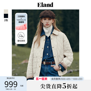 【三防面料】Eland衣恋夹棉棉服女短款华夫饼棉衣外套防水冬新款