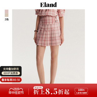 Eland衣恋美拉德半身裙女百褶裙短款经典格纹学院风A字裙