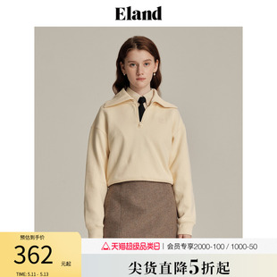 Eland衣恋卫衣女运动风宽松时尚简约大翻领上衣春夏款