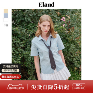 Eland衣恋短袖衬衫女配领带休闲学院风T恤上衣2024夏季新款