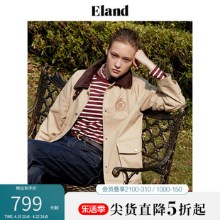 Eland衣恋短外套女美拉德学院风灯芯绒合身大口袋设计秋冬新款